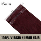 Back View of 2 Clip In Hair Pads with 2 Clips Each, 100% Virgin Human Hair In Color (#99J) Burgundy