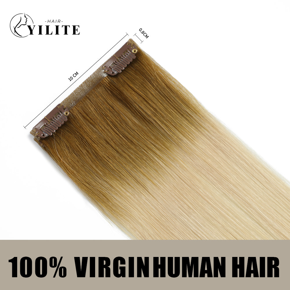 Back View of 2 Clip In Hair Pads with 2 Clips Each, 100% Virgin Human Hair In Color (#T8/60) 