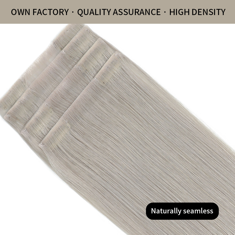 Front View of 2 Seamless Clip In Hair Pads Silver
