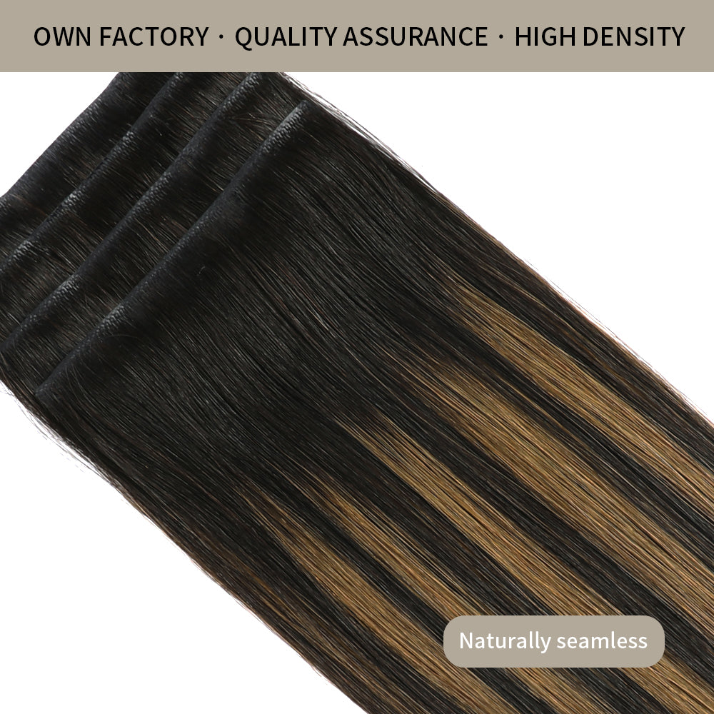 Front View of 2 Seamless Clip In Hair Pads (#P1B/6/T1B) Natural Black Balayage