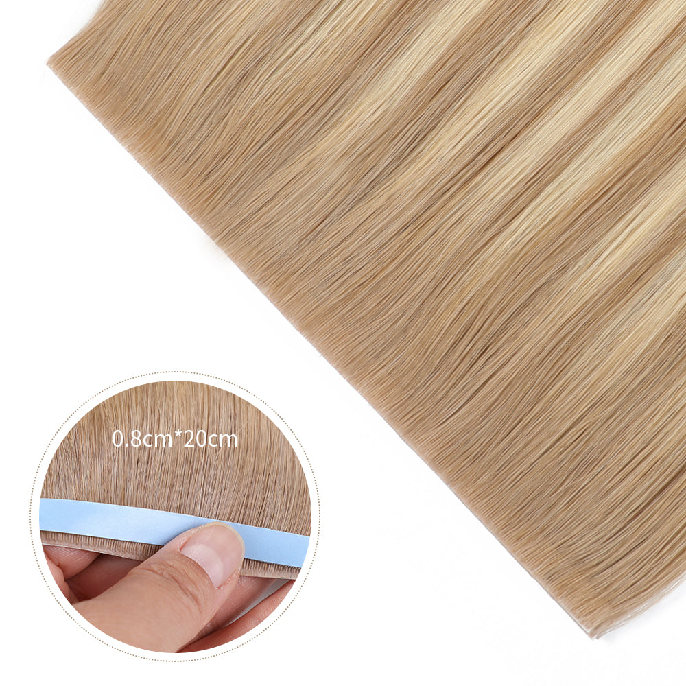 Close-up of (#T18/18/613) Ash Blonde Balayage Tape Weft Hair Extensions