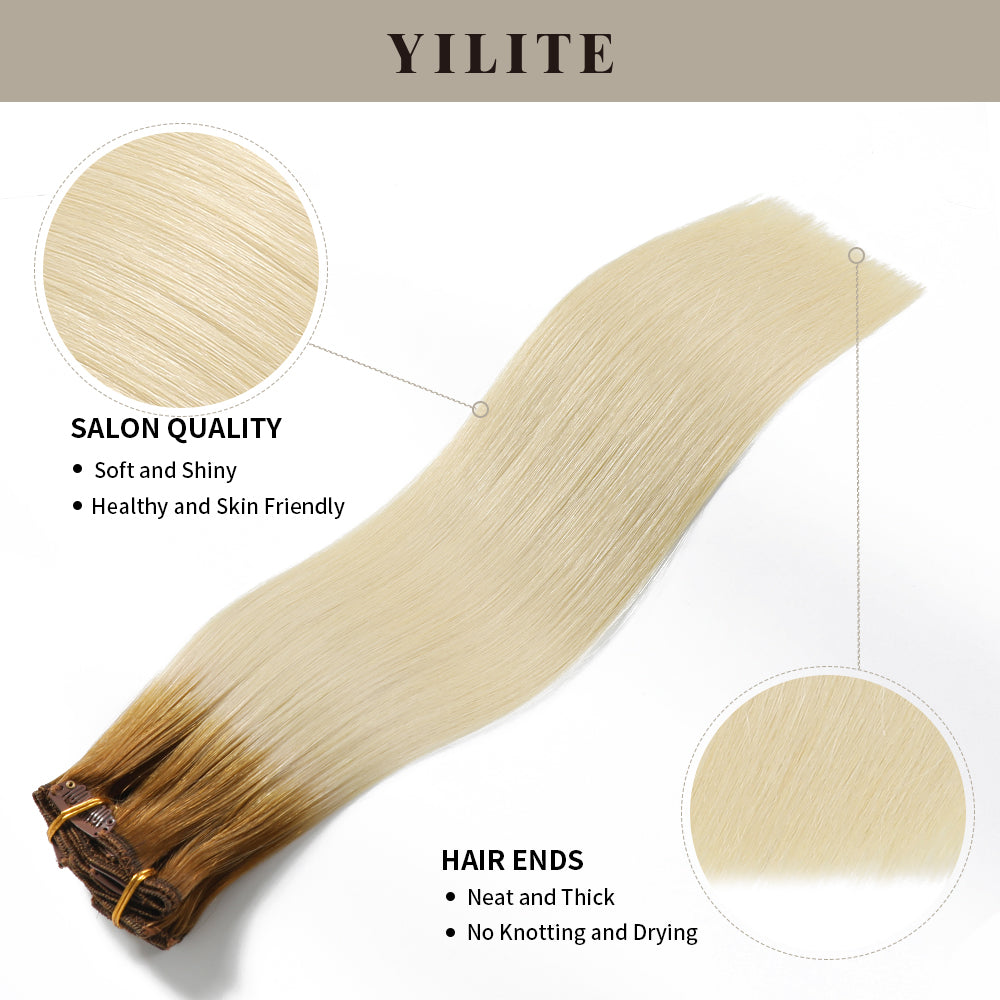 (#T8/60) Light Brown to Platinum Blonde Classic Clip Ins with salon quality and hair ends 