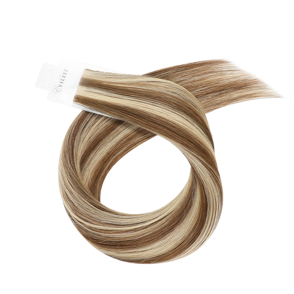 YiliteVip (#P6/613) Chestnut Brown Balayage Invisible Tape In Extensions 20Pcs
