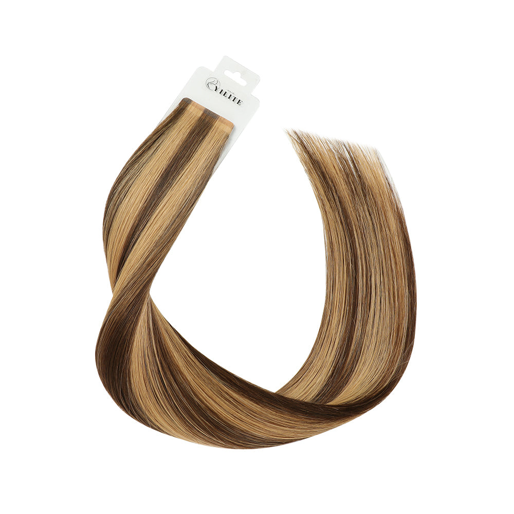 YiliteVip (#P4/27) Caramel Blonde Balayage Mini Tape In Hair Extensions 20Pcs