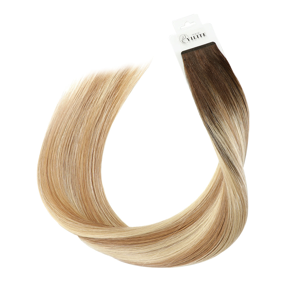 YiliteVip (#T2/P18/60) Darkest Brown with Ash Blonde Balayage Mini Tape In Hair Extensions 20Pcs