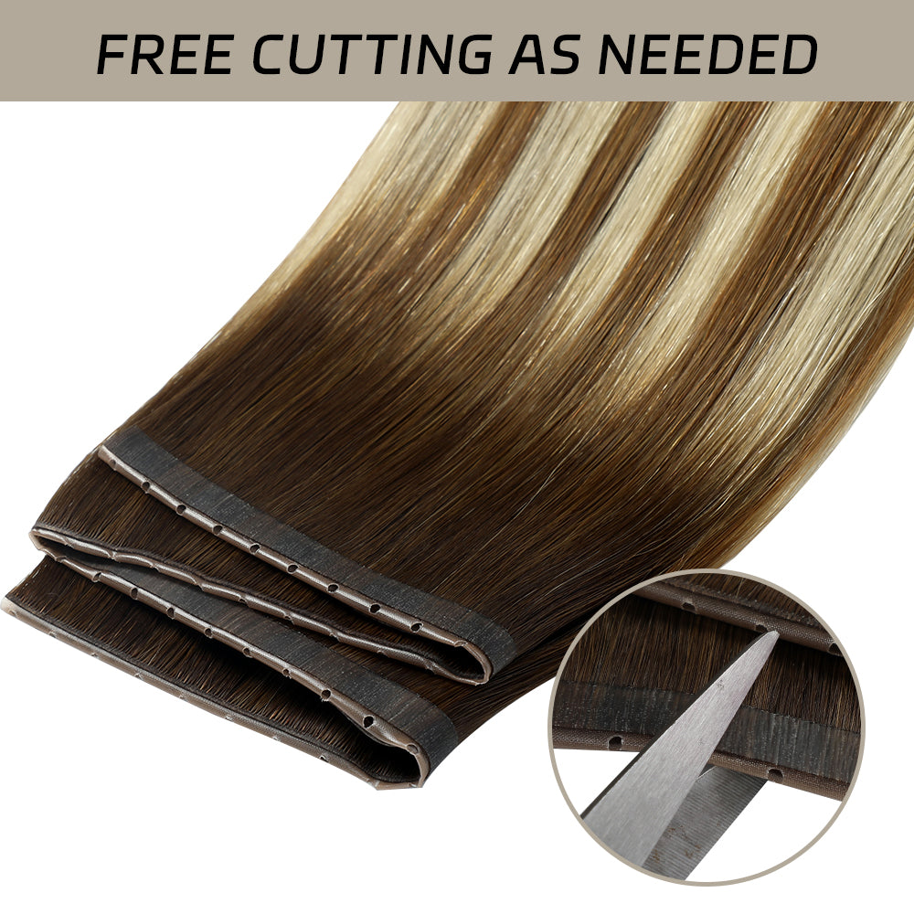YiliteVip (#P6/613/T4) Brown to Blonde Balayage Butterfly Weft Hair Extensions