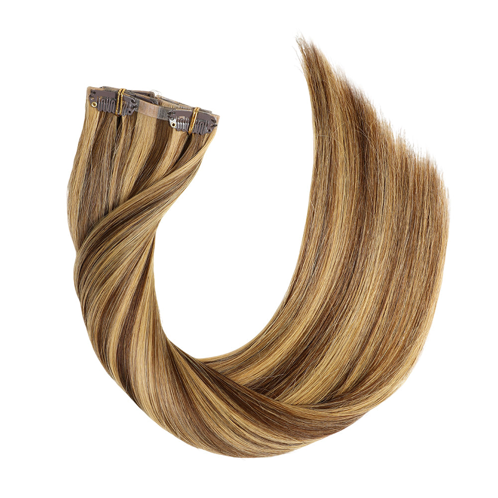 YiliteVip (#P4/27) Caramel Blonde Balayage Seamless Clip Ins 7Pcs