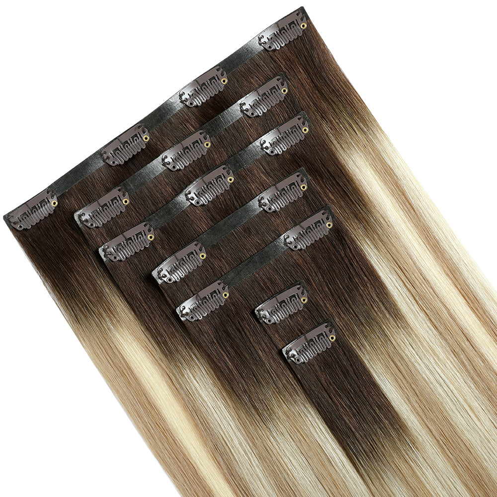 YiliteVip (#T2/P18/60) Darkest Brown with Ash Blonde Balayage Seamless Clip Ins 7Pcs