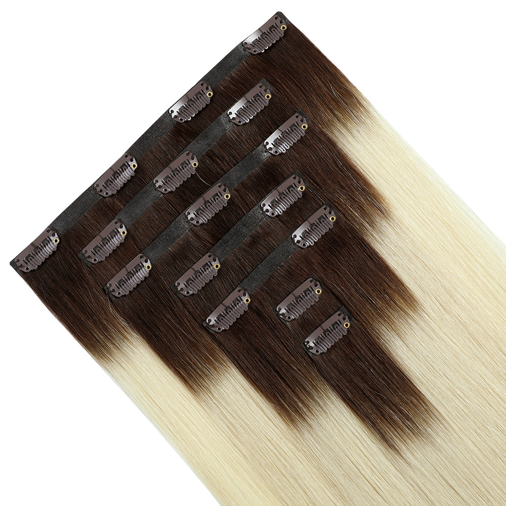 YiliteVip (#T2/60) Darkest Brown to Platinum Blonde Seamless Clip Ins 7Pcs