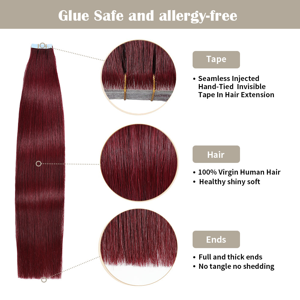 YiliteVip (#99J) Burgundy Invisible Tape In Extensions 20Pcs