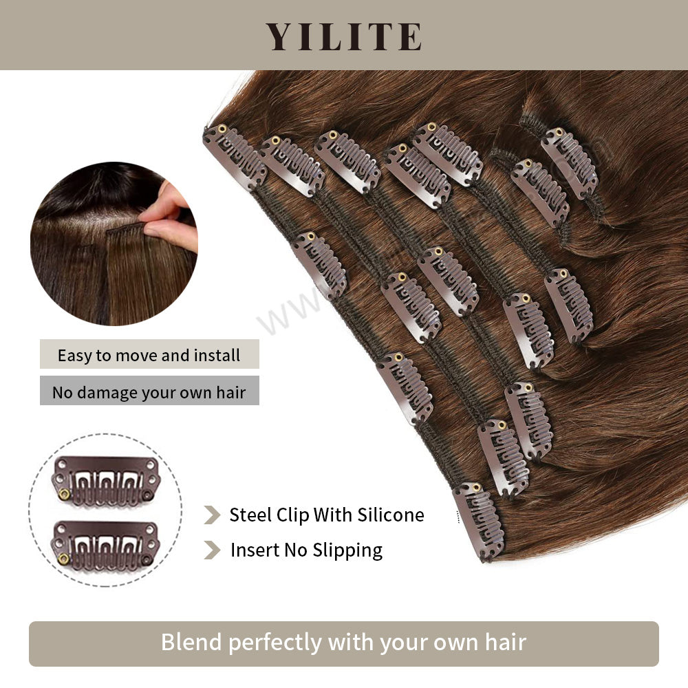 Close-up of (#6) Chestnut Brown Classic Clip Ins