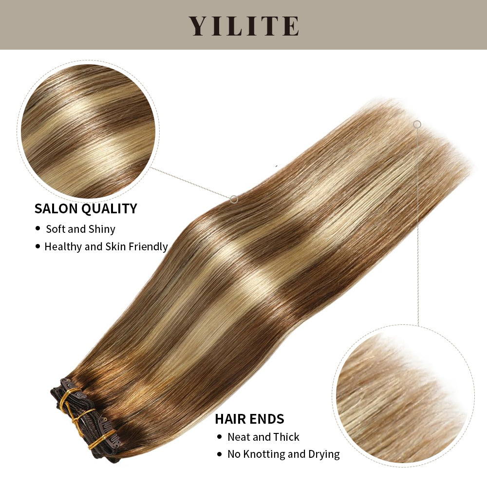 (#P6/613/T4) Brown to Blonde Balayage Classic Clip Ins with salon quality and hair ends 