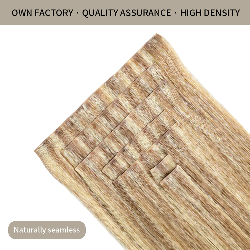Seamless Clip Ins 7Pcs with Close-up of Clips (#P18/613) Ash Blonde Highlights