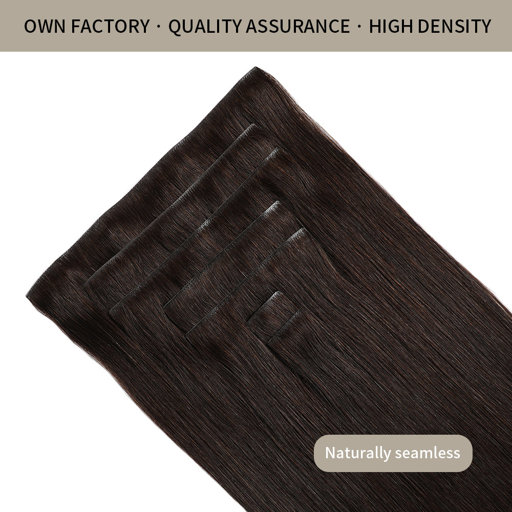 Seamless Clip Ins 7Pcs with Close-up of Clips (#2) Darkest Brown