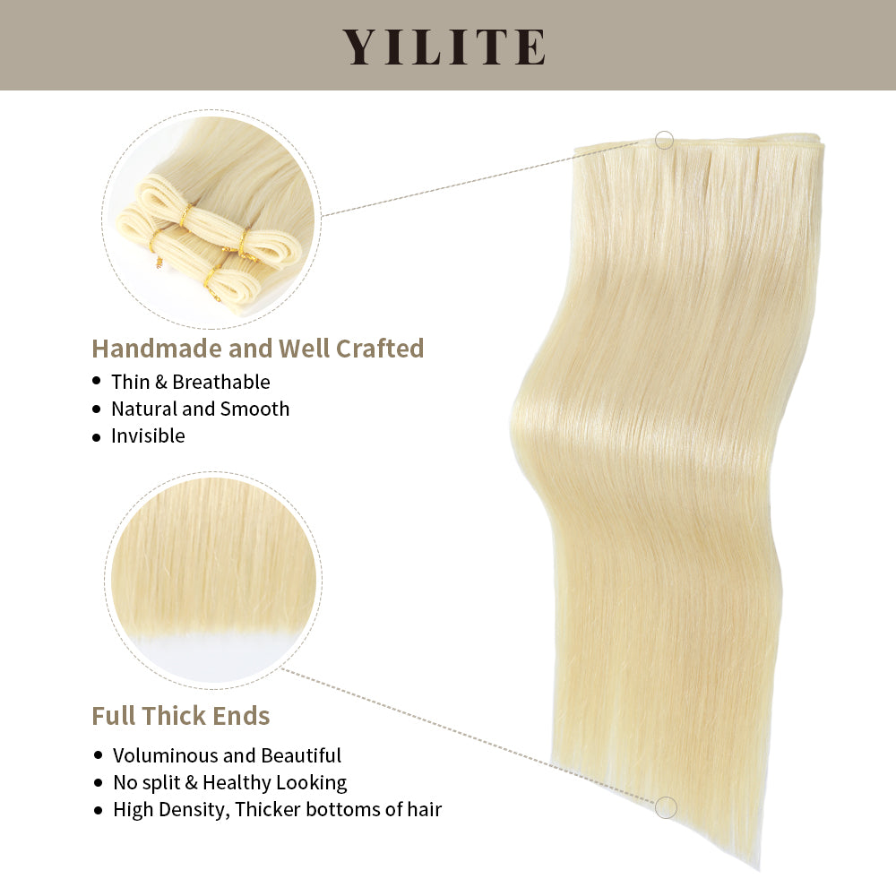 (#60) Platinum Blonde Genius Weft with Thin Handmade Top and Full Thick Ends