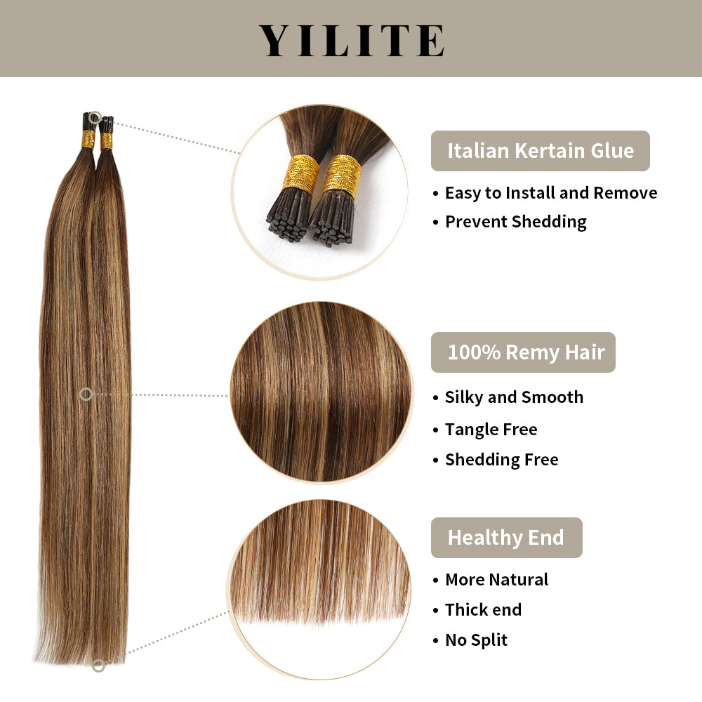 (#P4/27/T4) U Tip Hair Extensions with Italian Keratin Glue, 100% Virgin Hair, Healthy Ends