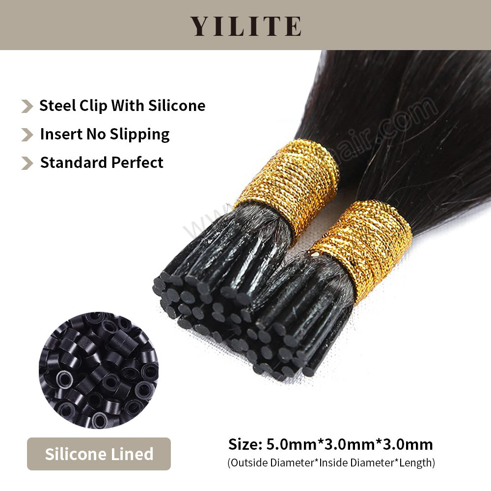 (#1B) I Tip Extensions Shown with Silicone-Lined Beads for Illustration (5.0×3.0×3.0mm)
