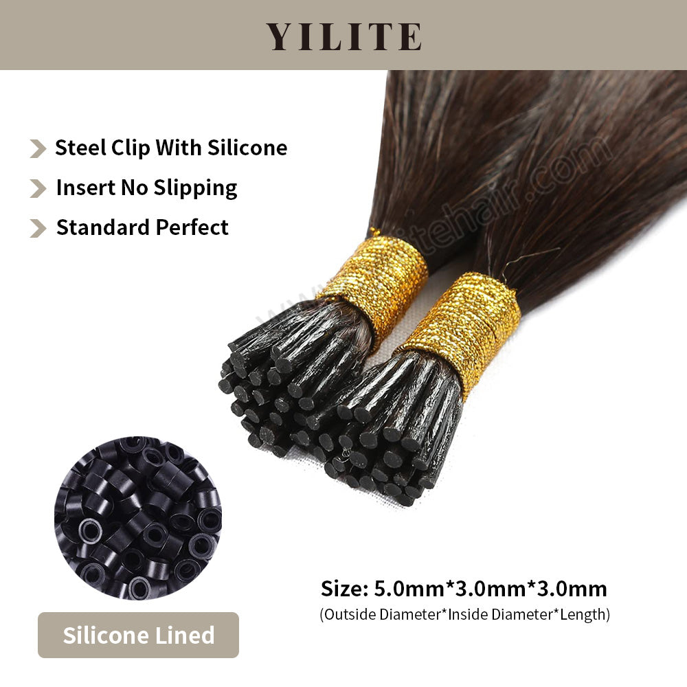 (#2) U Tip Hair Extensions Shown with Silicone-Lined Beads for Illustration (5.0×3.0×3.0mm)