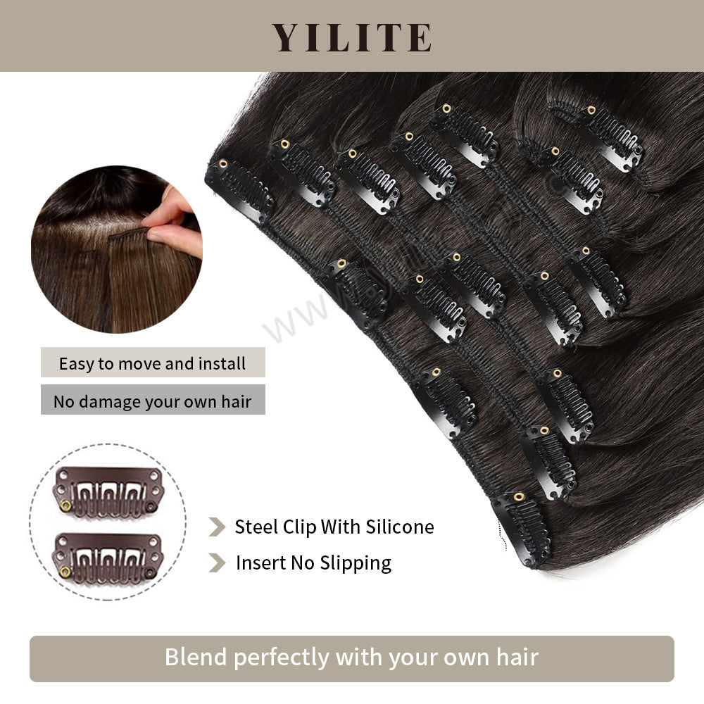 Close-up of (#1B) Natural Black Classic Clip Ins