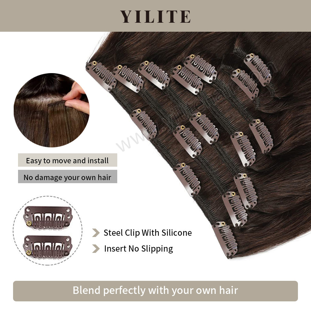 (#2) Darkest Brown Classic Clip Ins with salon quality and hair ends 