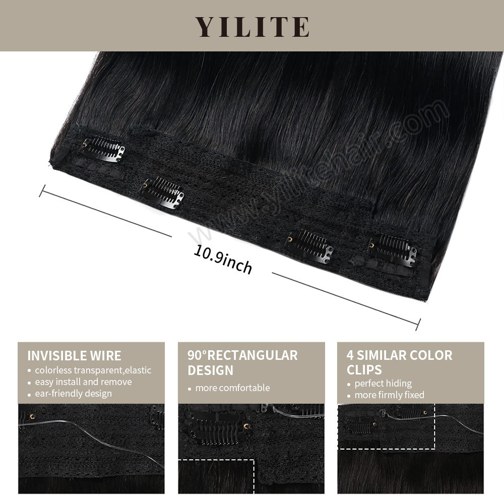 Details of (#1) Jet Black Wire Extensions: Invisible Wire, 90° Rectangular Design, and 4 Clips