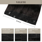 Details of (#1B) Natural Black Wire Extensions: Invisible Wire, 90° Rectangular Design, and 4 Clips
