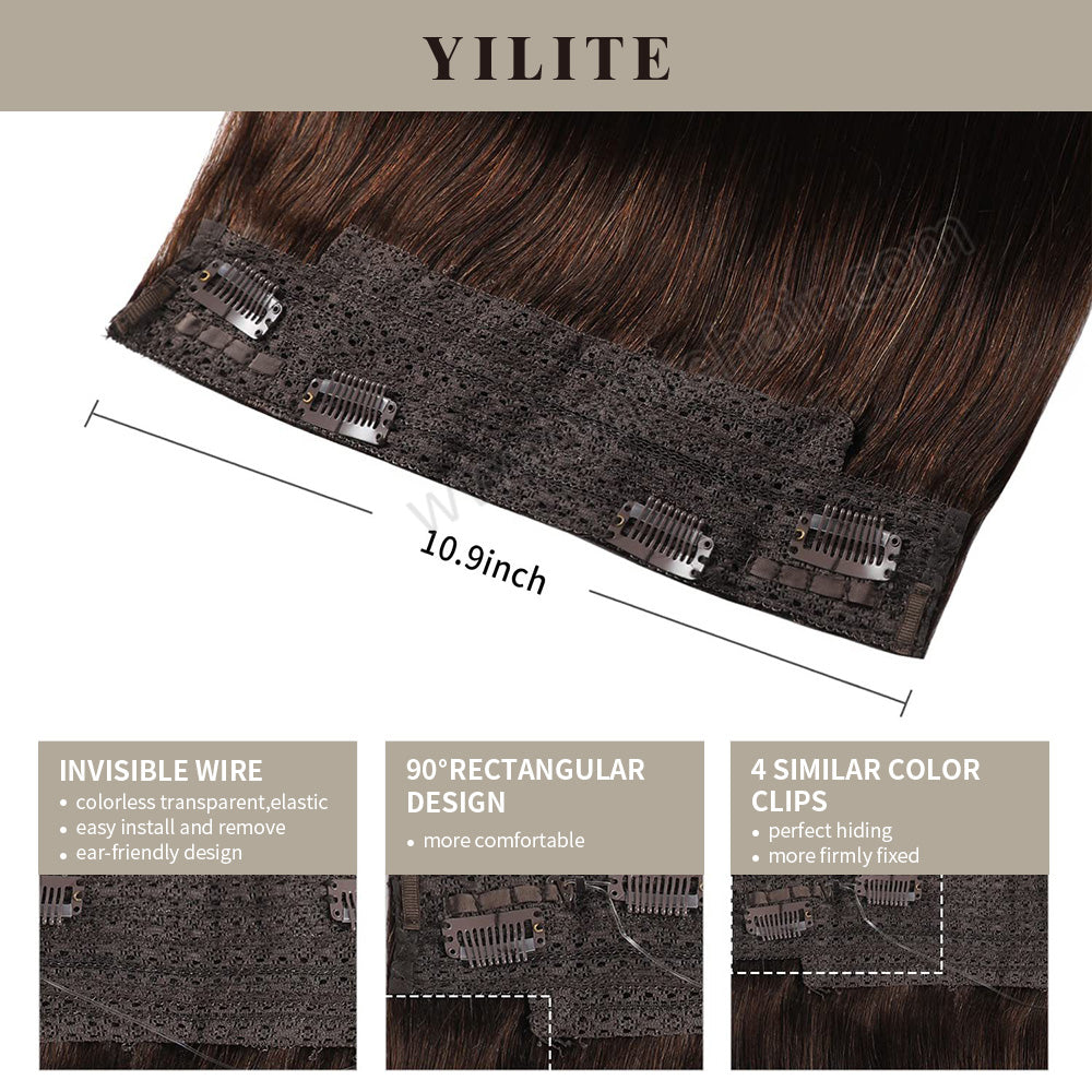 Details of (#2) Darkest Brown Wire Extensions: Invisible Wire, 90° Rectangular Design, and 4 Clips 