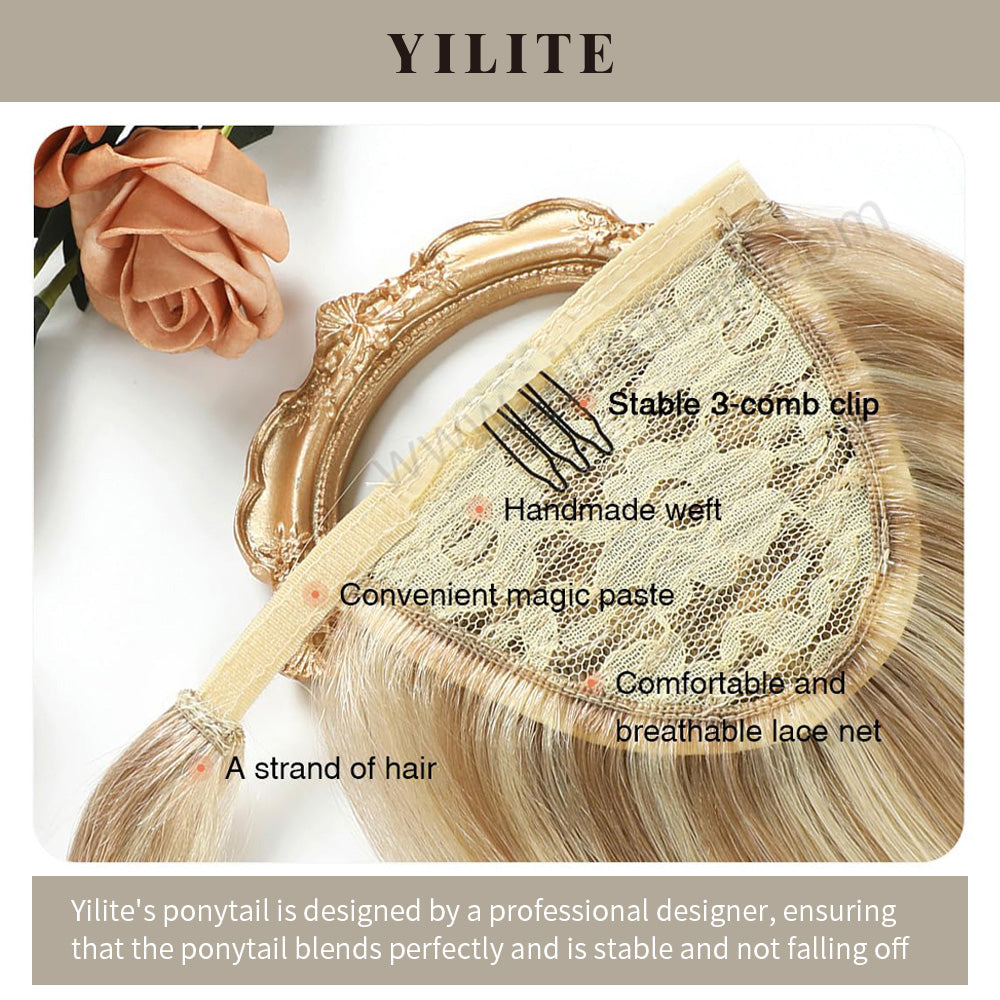 Close-Up Showing Details of (#P18/613) Ash Blonde Highlights Wrap Around Ponytail Extension 