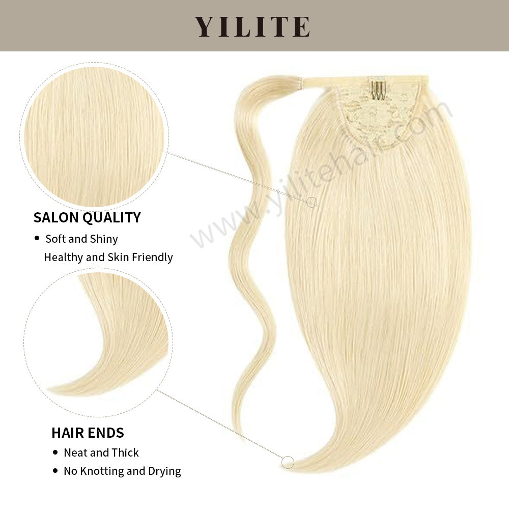 (#60) Platinum Blonde Wrap Around Ponytail Extension with Salon Quality and Thick Ends