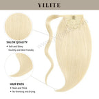 (#60) Platinum Blonde Wrap Around Ponytail Extension with Salon Quality and Thick Ends