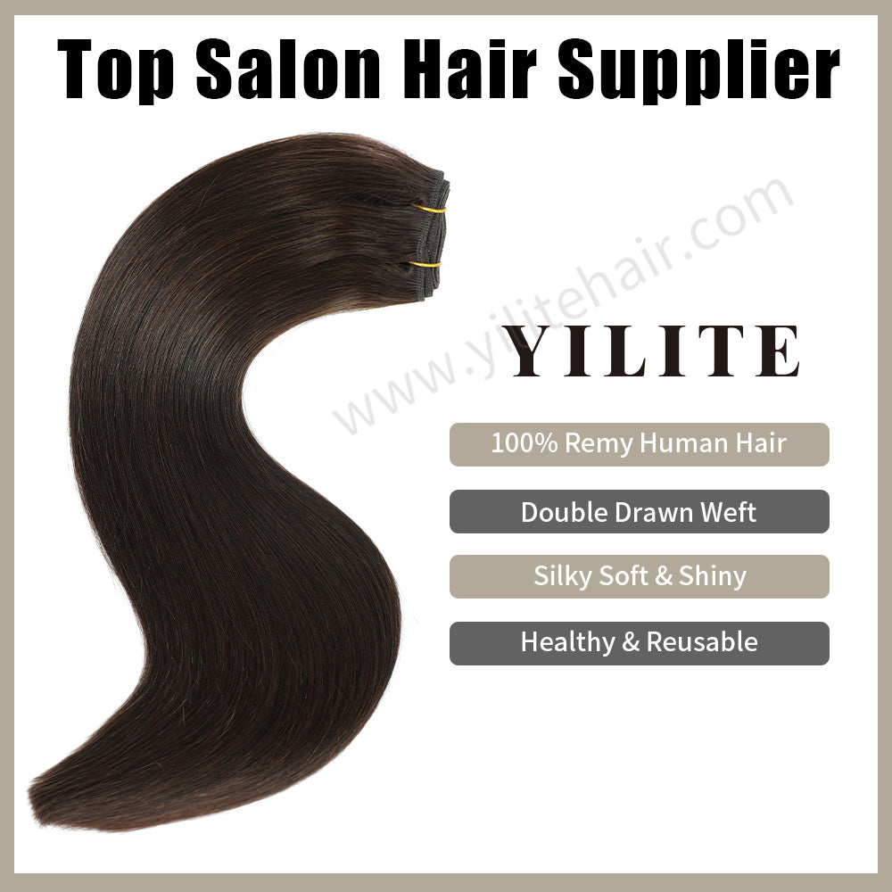 (#2) Darkest Brown Sew In Weft: 100% Virgin Human Hair, Double Drawn, Shiny & Reusable