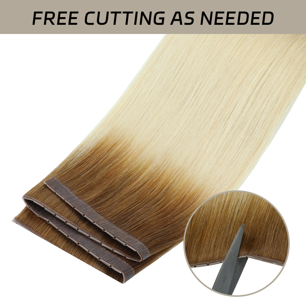 YiliteVip (#T8/60) Light Brown to Platinum Blonde Butterfly Weft Hair Extensions