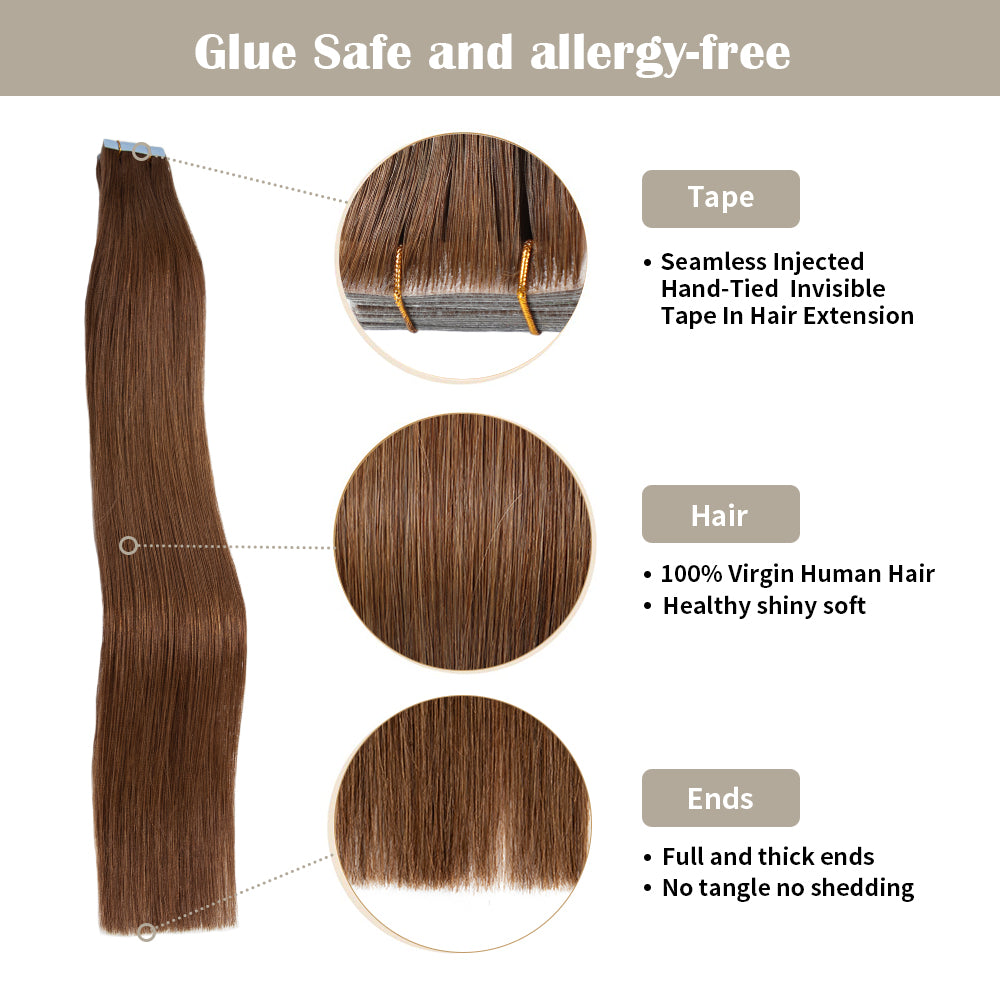 YiliteVip (#6) Chestnut Brown Invisible Tape In Extensions 20Pcs