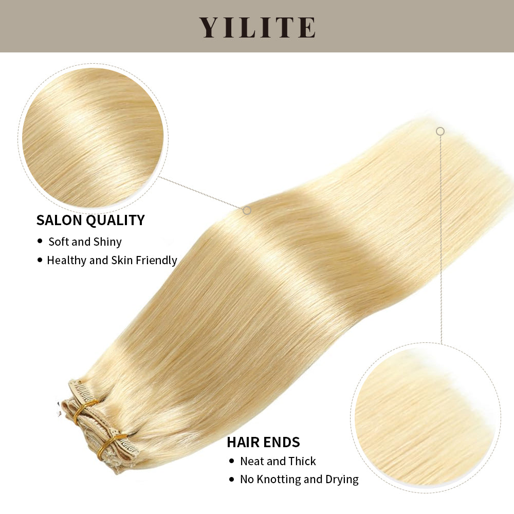 (#613) Bleach Blonde Classic Clip Ins with salon quality and hair ends