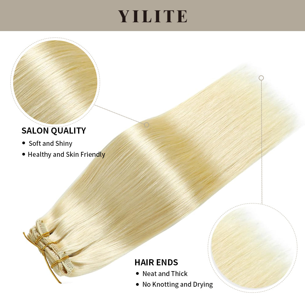 (#60) Platinum Blonde Classic Clip Ins with salon quality and hair ends 