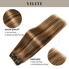 (#P4/27/T4) Chocolate Brown to Caramel Blonde Classic Clip Ins with salon quality and hair ends 