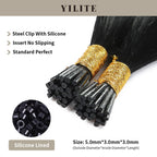 (#1) Jet Black I Tip Extensions Shown with Silicone-Lined Beads for Illustration (5.0×3.0×3.0mm)