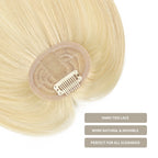 Close-up of (#613) Bleach Blonde Clip In Bangs, Hand-Tied Lace, More Natural