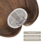 Close-up of (#4) Chocolate Brown Clip In Bangs, Hand-Tied Lace, More Natural