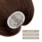 Close-up of (#2) Darkest Brown Clip In Bangs, Hand-Tied Lace, More Natural