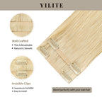 Clip In Hair Pads (2 Pieces) with Front View Thumbnail and Close-up of Clips (#613) Bleach Blonde