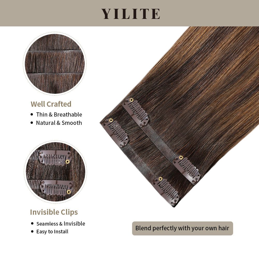 Clip In Hair Pads (2 Pieces) with Front View Thumbnail and Close-up of Clips (#P2/6/T2)