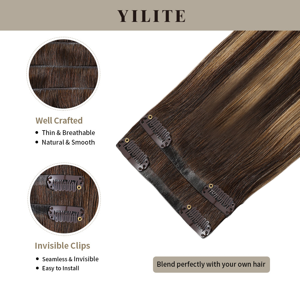 Clip In Hair Pads (2 Pieces) with Front View Thumbnail and Close-up of Clips (#P4/27/T4)