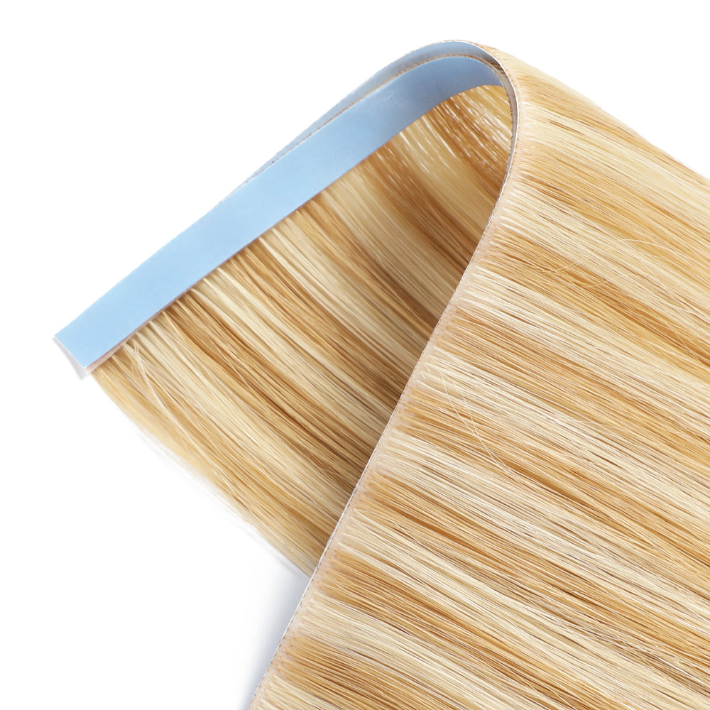 Zoomed View of (#P27/613) Strawberry Blonde Bleach Blonde Tape Weft Hair Extensions