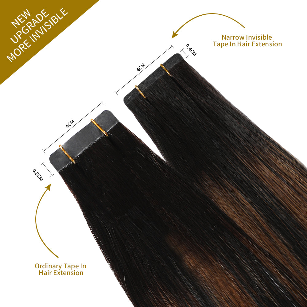 Comparison of Narrow Mini Tape In Hair Extensions vs Ordinary Tape In Extensions (#P1B/6/T1B)  
