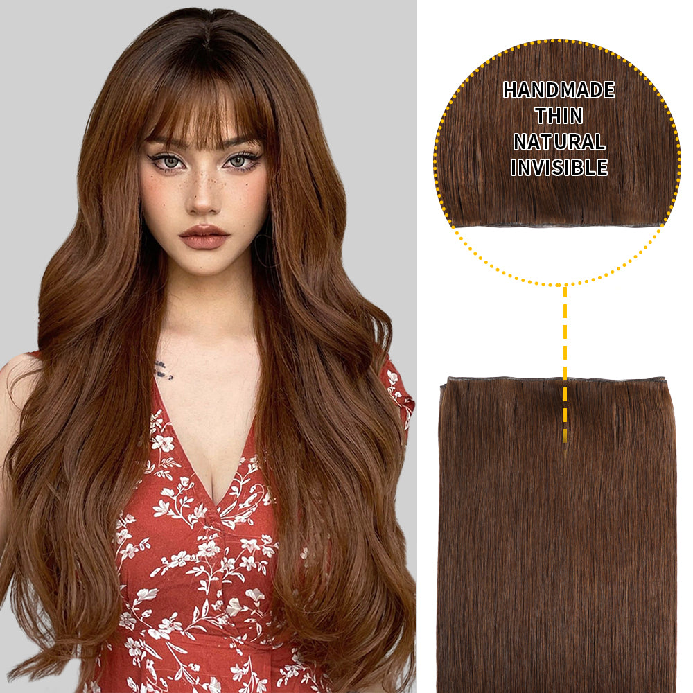 Model Showcasing (#4) Chocolate Brown Genius Wefts, Handmade, Thin, and Natural 