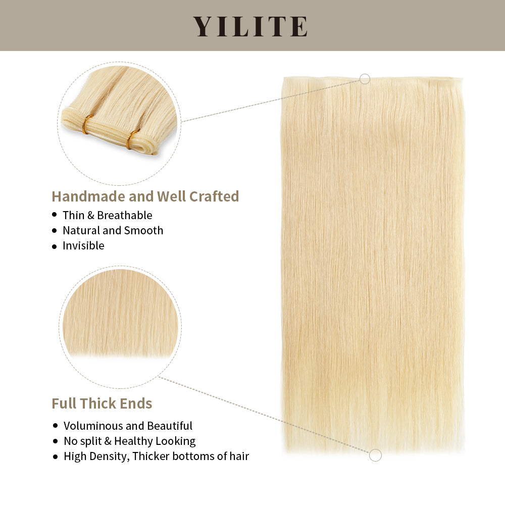 (#613) Bleach Blonde Genius Weft with Thin Handmade Top and Full Thick Ends