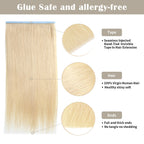 Details of (#613) Bleach Blonde Tape Weft Extensions: Seamless Tape, Virgin Hair, Thick Ends