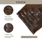 Seamless Clip Ins 7Pcs with Front View Thumbnail and Close-Up of Clips (#4) Chocolate Brown