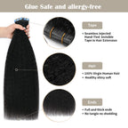 (#1) Jet Black Kinky Straight Invisible Tape Ins 20Pcs with Safety Tapes and Full Hair Ends